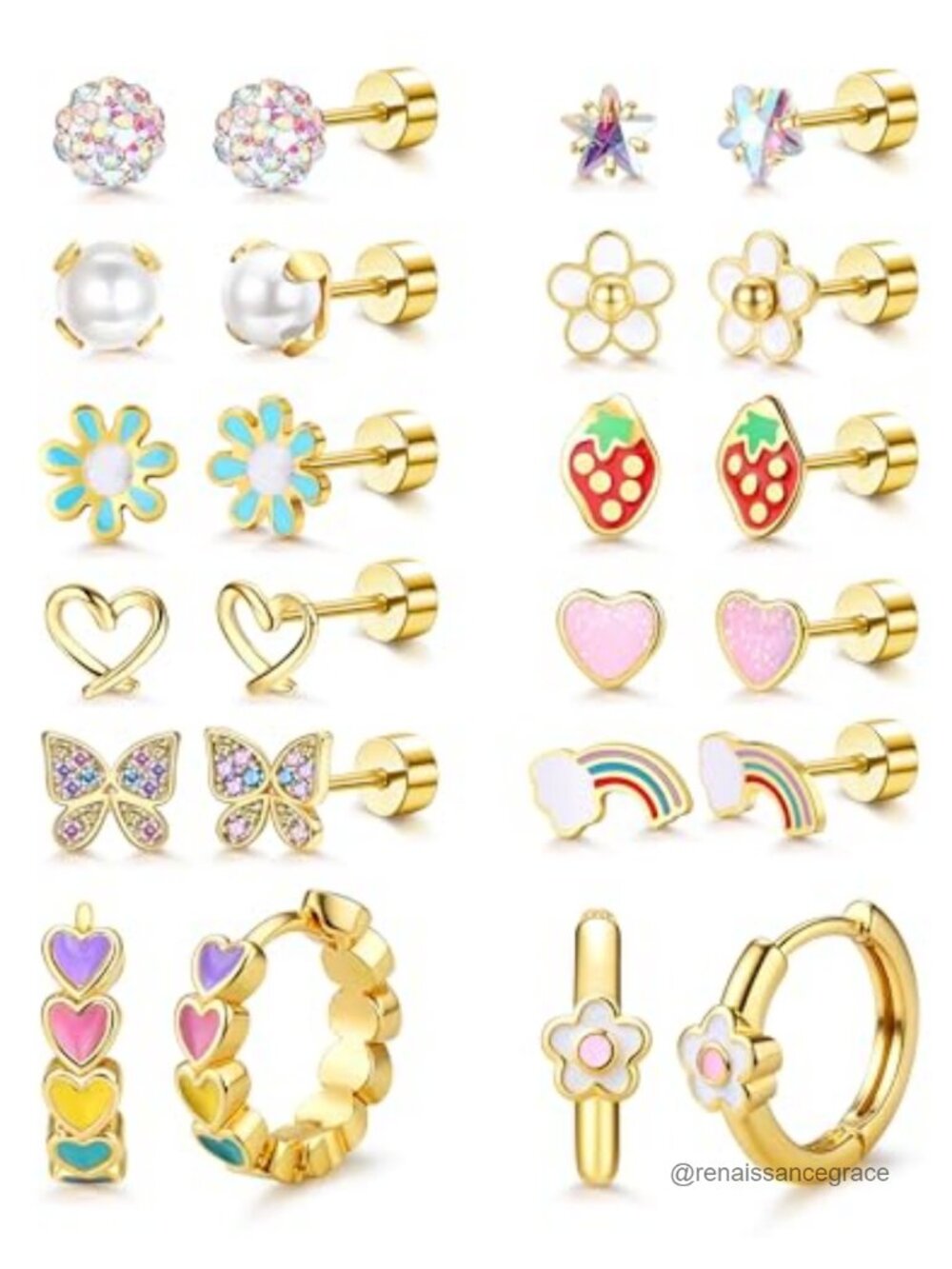 Hypoallergenic Surgical Steel Flatback Earrings Set for Girls Sensitive Ears